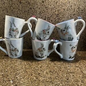 Pier One Imports Dolomite Floral Bunny Mug Set